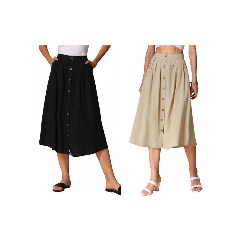 インスパイア シック レディース ボトムスカート A ライン プリーツ ミディ INSPIRE CHIC 2 Packs ALine Casual Midi Skirt for Womens Plea