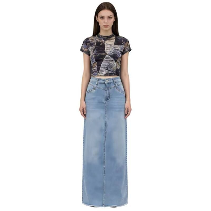 イエスファッション レディース ボトムスカート A ライン ハイウエスト マキシ Yesfashion Women Frayed Raw Hem High Waist ALine Long Maxi