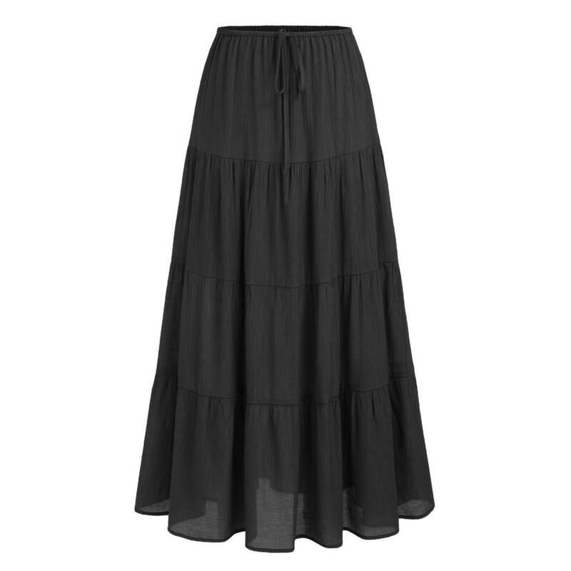 イエスファッション レディース ボトムスカート ティアード A ライン ハイウエスト プリーツ フリル Yesfashion Womens High Waistie red Ruffle Pleate