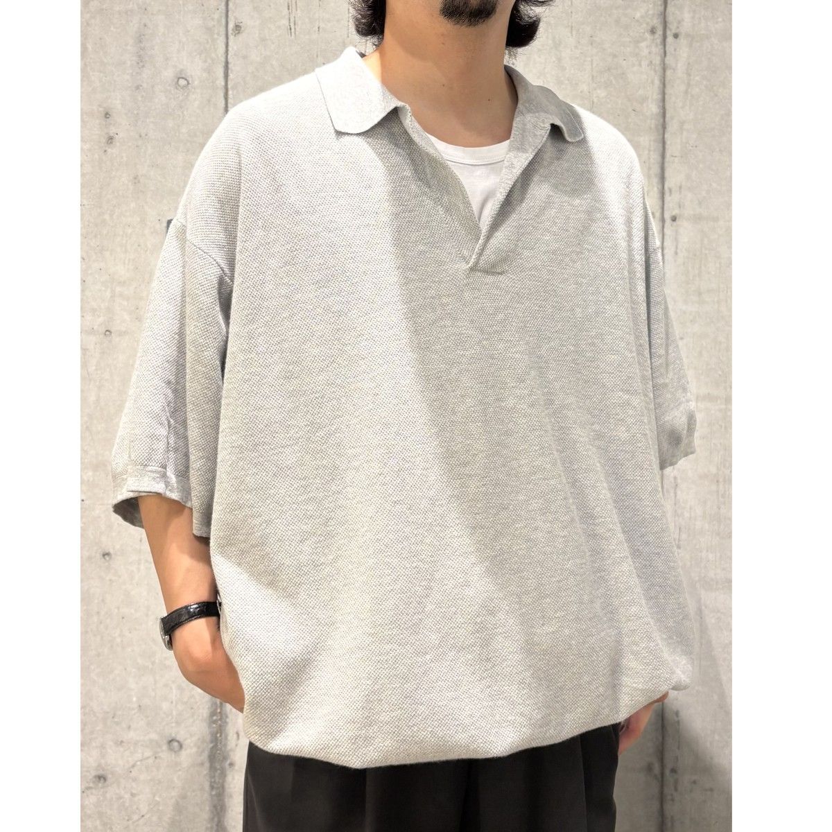 is-ness for 1LDK BIG SKIPPER POLO ポロシャツ is-ness×1LDK 23SS KNITTED BIG SKIPPER POLO裾ドローコードスキッパー