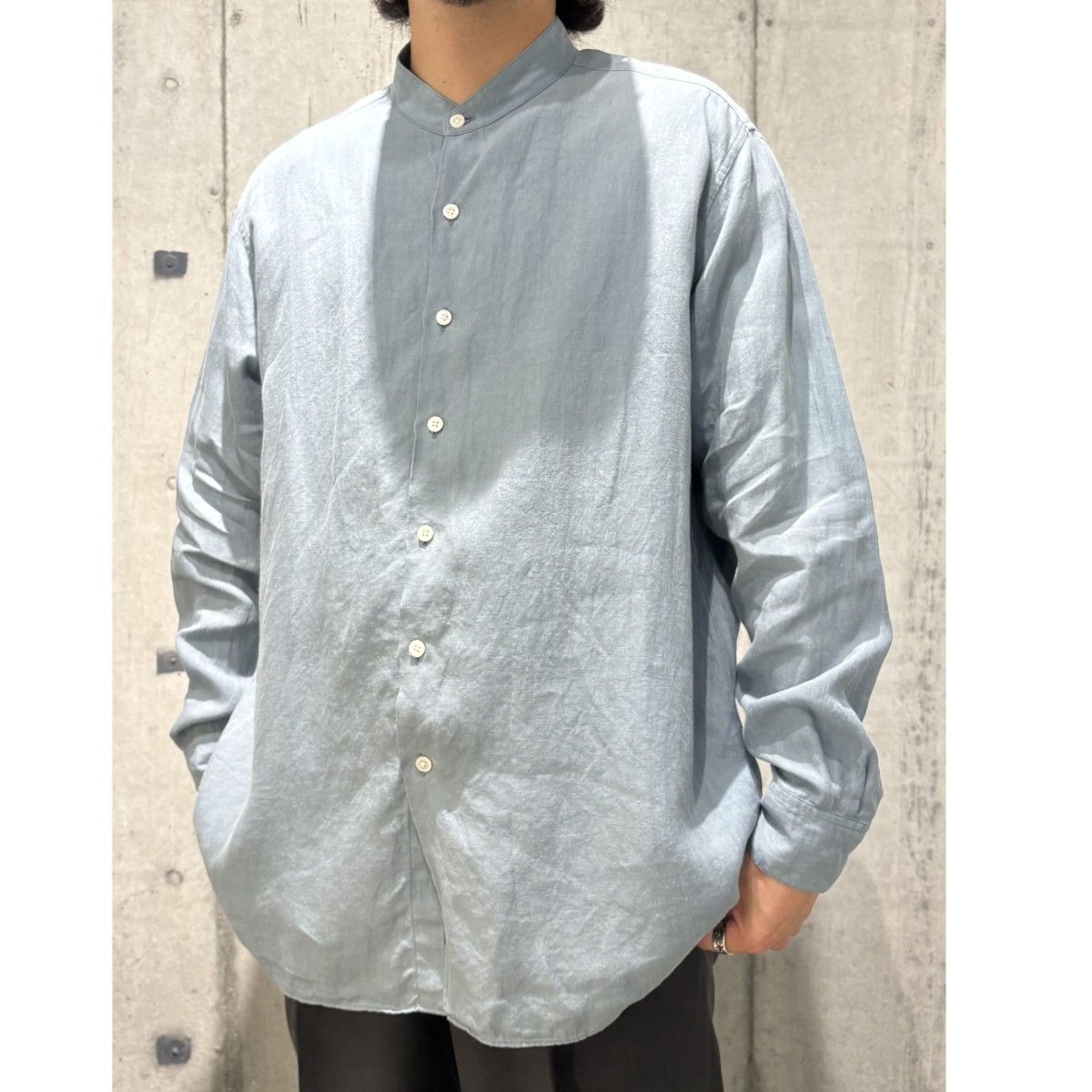 AURALEE Linen Gabardine Band Collar Shirtリネンギャバジンバンド