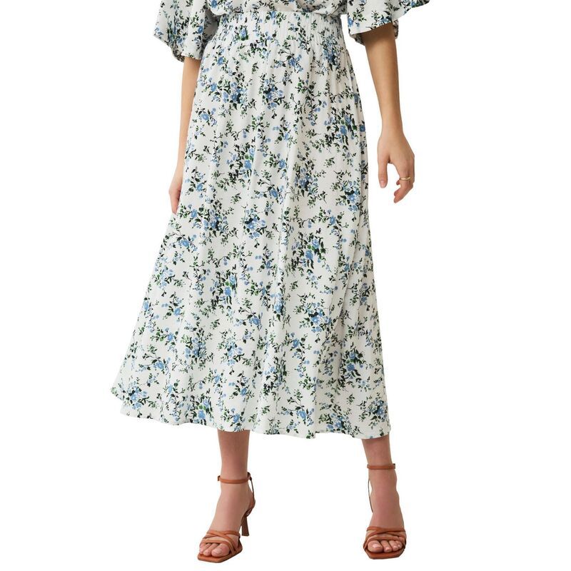 Ellos レディース ボトムスカート プラスサイズ シャーリング マキシ Ellos Plusize Smocked Waistband Maxi Skirt White Floral ホワイト