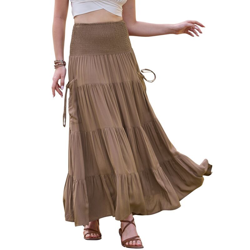 インスパイア シック レディース ボトムスカート A ライン ハイウエスト マキシ INSPIRE CHIC Summer Maxi Skirts for Women Elastic High Wai