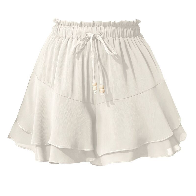 セオリア レディース ボトムスカート フリル ショートパンツ Seoria Womens Double Layeruffle Skirt Shorts with Elastic Waist and A