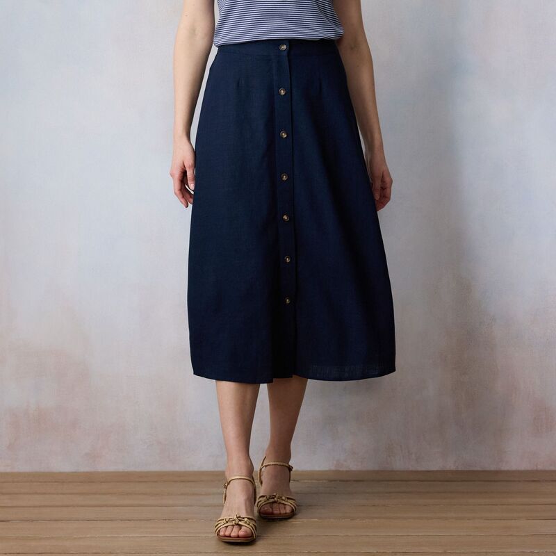 LC Lauren Conrad レディース ボトムスカート プチ ミディ Petite LC Lauren Conrad Button Front Midi Skirt Navy Water ネイビ