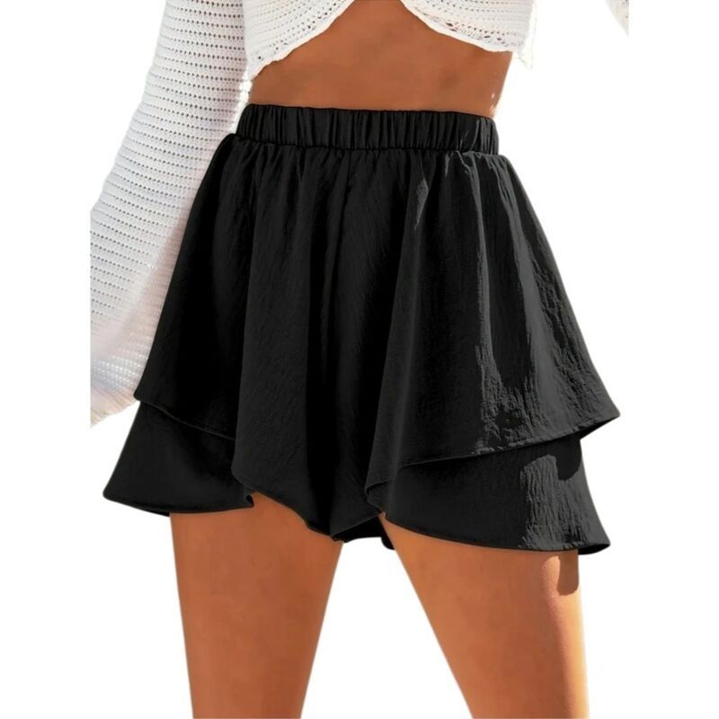 イエスファッション レディース ボトムスカート ワイドレッグ ティアード ハイウエスト フリル Yesfashion Womens Flowy Casual Boho Simple Ruffle Ti