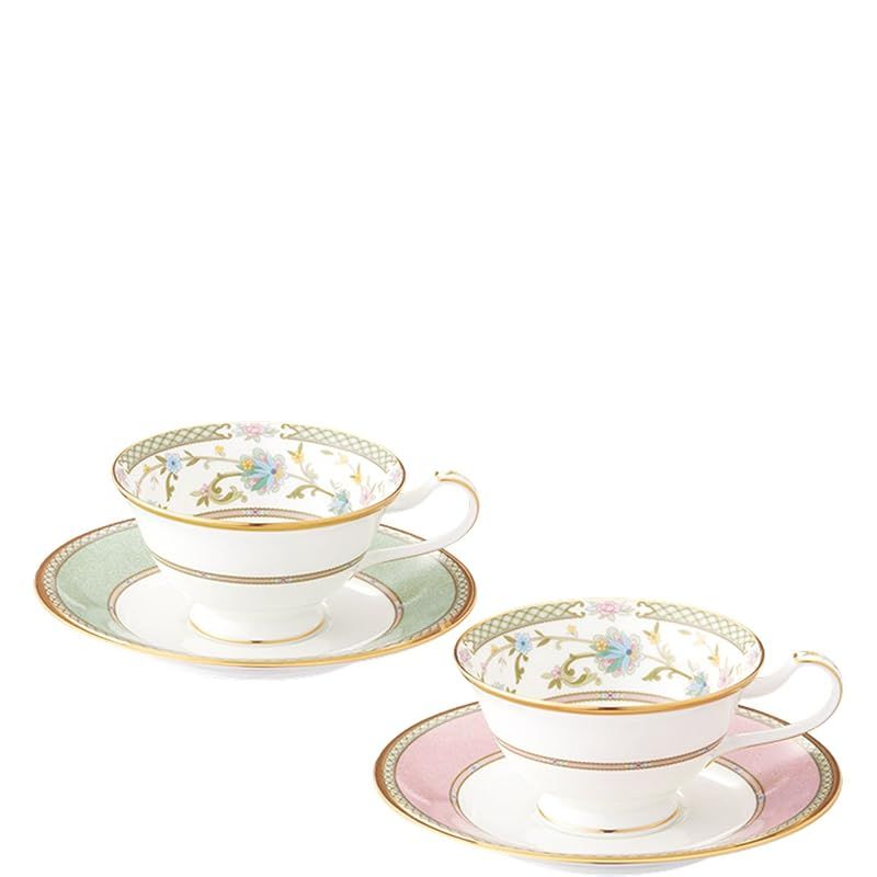 【新品】 Noritake ノリタケ カップ & ソーサー ( 色変り ペアセット ) ( コーヒー ティー 兼用) 220cc ヨシノ 2客 グリーン ・ ピンク ボーンチャイナ Y6988/998307