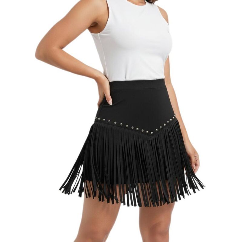 イエスファッション レディース ボトムスカート ハイウエスト ミニ スエード フリンジ Yesfashion Womens Fringe Skirts Western Cowgirl High Wai