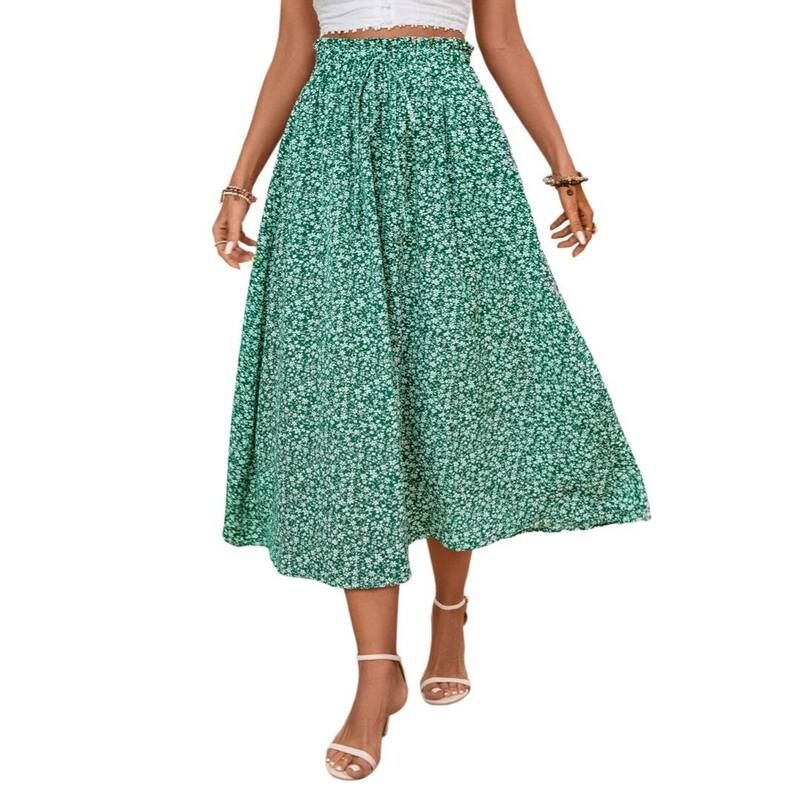 イエスファッション レディース ボトムスカート A ライン ひざ丈 プリーツ ミディ Yesfashion Womens Pleated High Waisted Knee Length Flowy