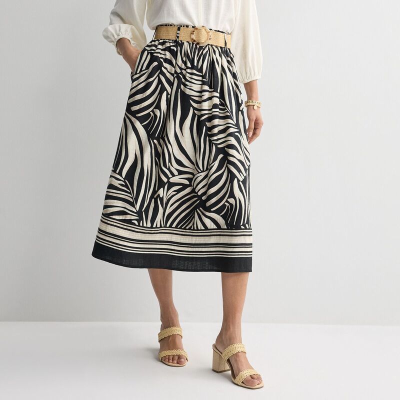 ナインウェスト レディース ボトムスカート A ライン Womens Nine West Belted ALine Skirt Black Botanic Zebra ブラック