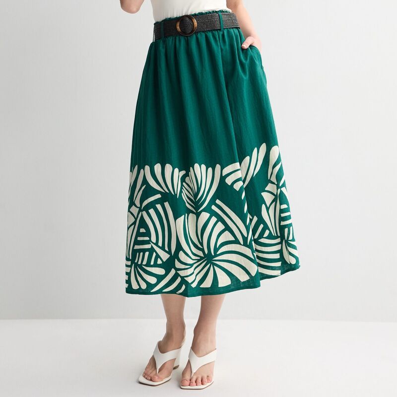 ナインウェスト レディース ボトムスカート A ライン Womens Nine West Belted ALine Skirt Green Placed Abstract グリーン