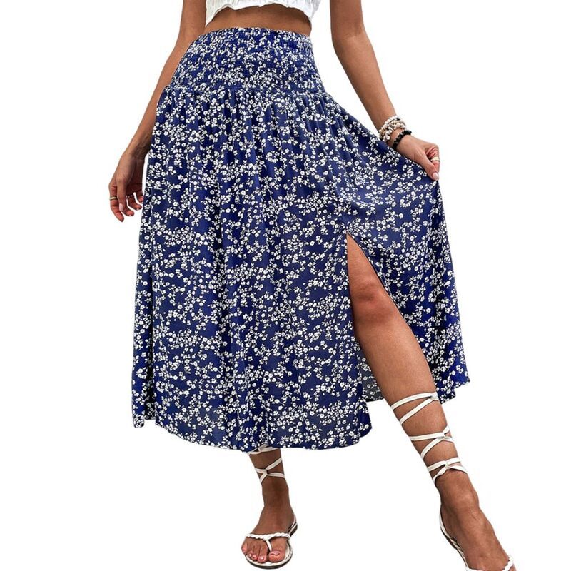 セオリア レディース ボトムスカート フラワー柄 プリント ミディ フラワー Seoria Women Floral Print Midi Skirt Vacation Style Lightweig