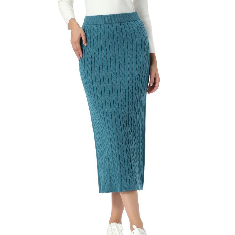 インスパイア シック レディース ボトムスカート リブ ミディ セーター ニット INSPIRE CHICable Knit Sweater Skirt for Womens Elastic Wais