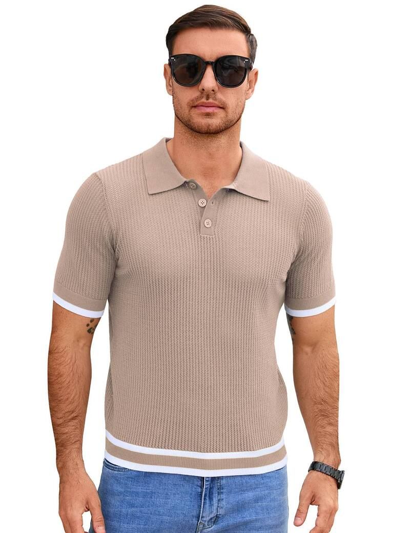 エリートチョイス メンズ アウター ニット・セーター ポロシャツ Elitechoice Menshort Sleeve Polo Knitop Casual Summer Pullover Khak