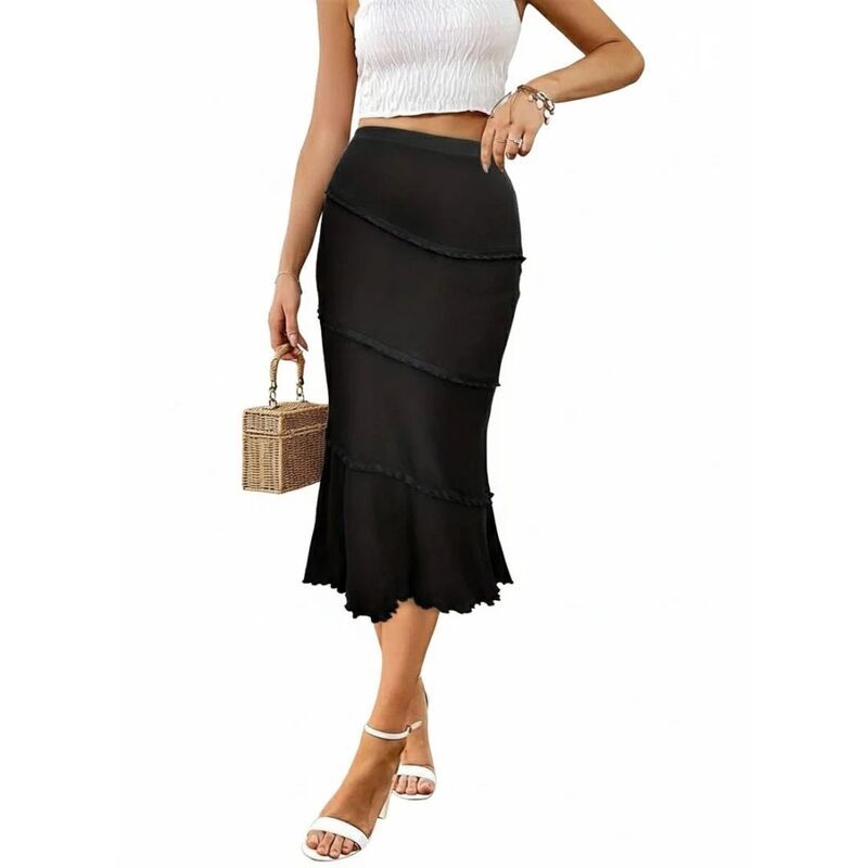 イエスファッション レディース ボトムスカート フリル メッシュ ミディ Yesfashion Womens Bodycon High Waisted Ruffle Mesh Party Midi S