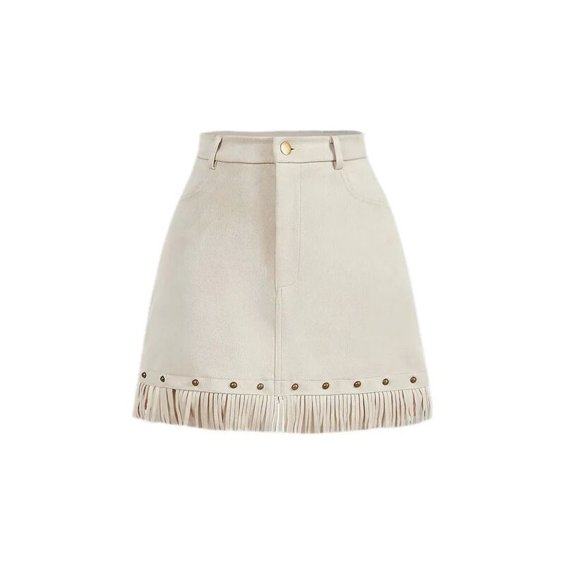 イエスファッション レディース ボトムスカート ミニ スエード フリンジ Yesfashion Womens Faux Suede Fringe Skirt High Waisted Tassel W