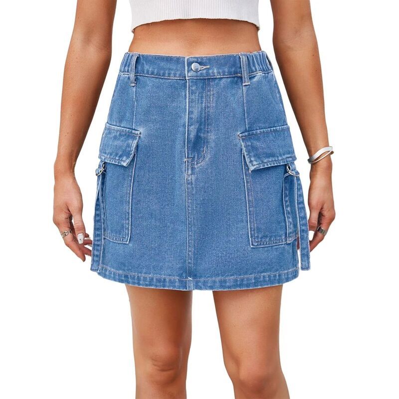 エリートスピリット レディース ボトムスカート ハイウエスト デニム EliteSpirit Cargo Denim Skirts for Women Solid Casual Short Denim