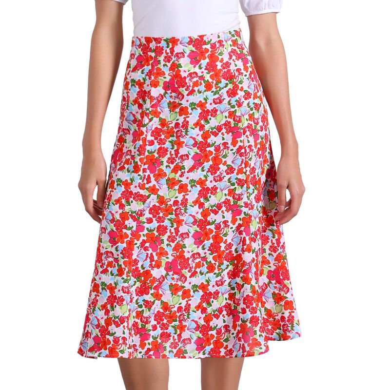 アレグラ ケー レディース ボトムスカート A ライン プリント ミディ ALLEGRA K Womens Peasant Elastic Waist ALine Leave Print Midi S