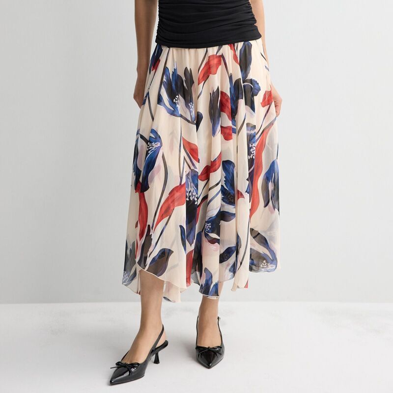 ナインウェスト レディース ボトムスカート A ライン Womens Nine West Woven ALine Handkerchief Godet Skirt Ivory Raya Blooms