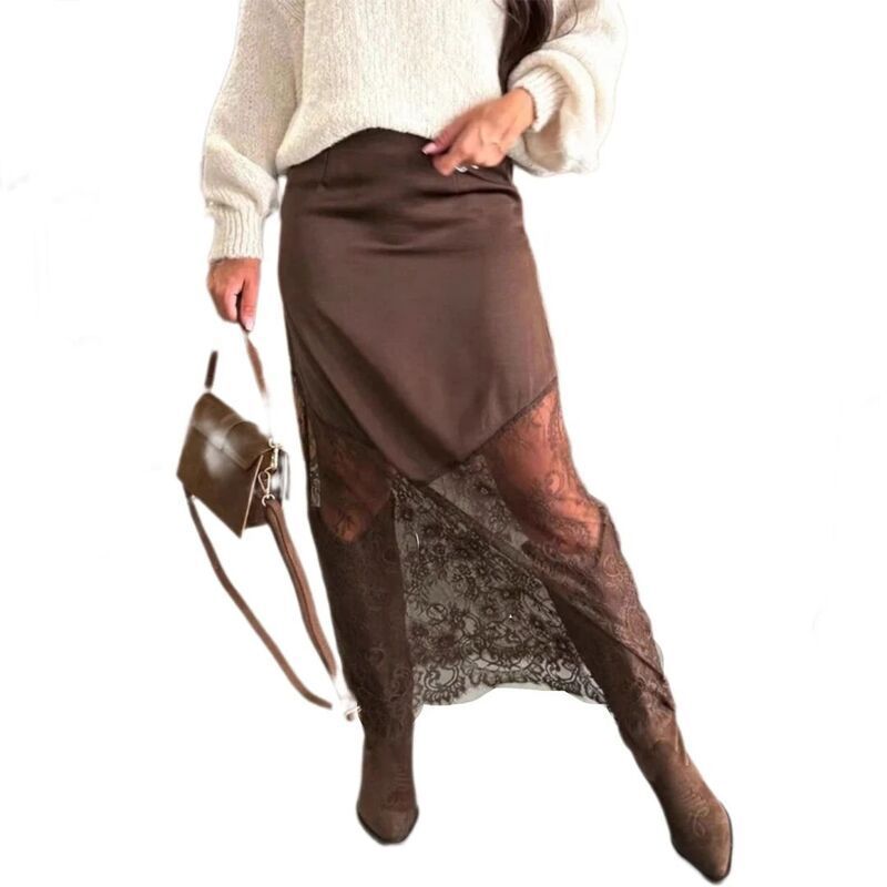 イエスファッション レディース ボトムスカート ハイウエスト パッチワーク ミディ レース Yesfashion Womens High Waist Lace Patchwork Bodycon El