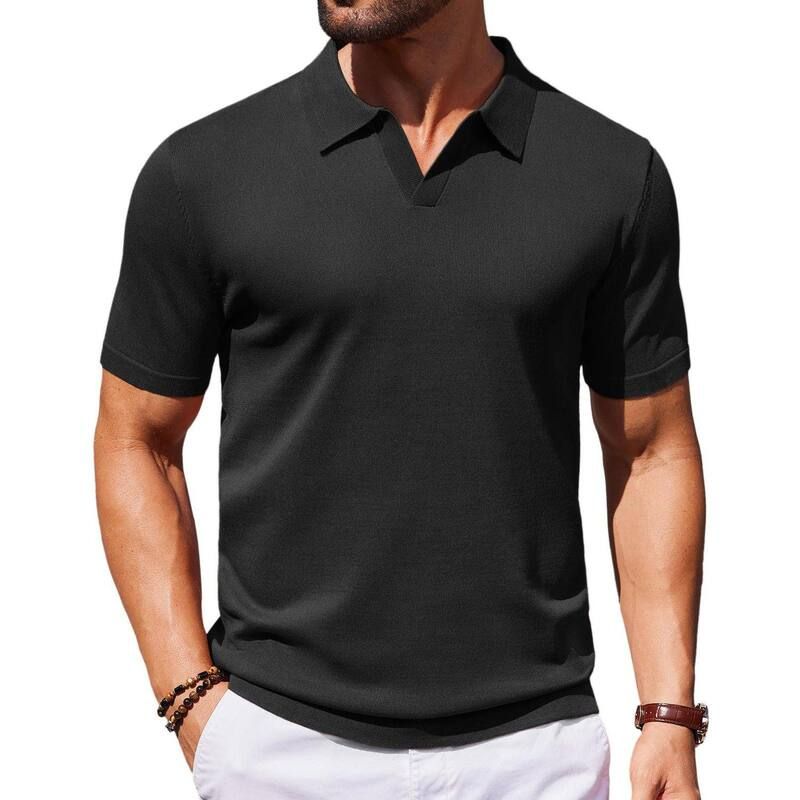 クーファンディ メンズ アウター ニット・セーター Vネック ポロシャツ COOFANDY Mens Knit Polo Shirts V Neck Short Sleeve Stretch Polo