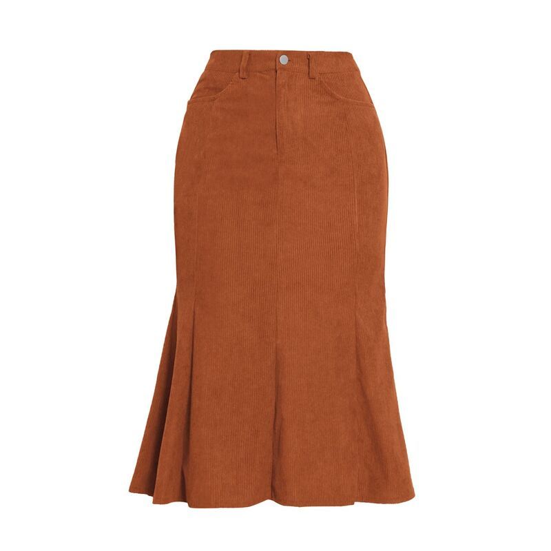 インスパイア シック レディース ボトムスカート コーデュロイ ハイウエスト ミディ INSPIRE CHICorduroy Skirt for Women Fall High Waist Work