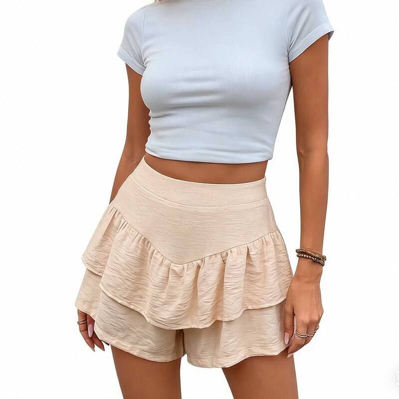 エリートスピリット レディース ボトムスカート ワイドレッグ ハイウエスト フリル ショートパンツ EliteSpirit Womens High Waist Ruffle Skort Textu r