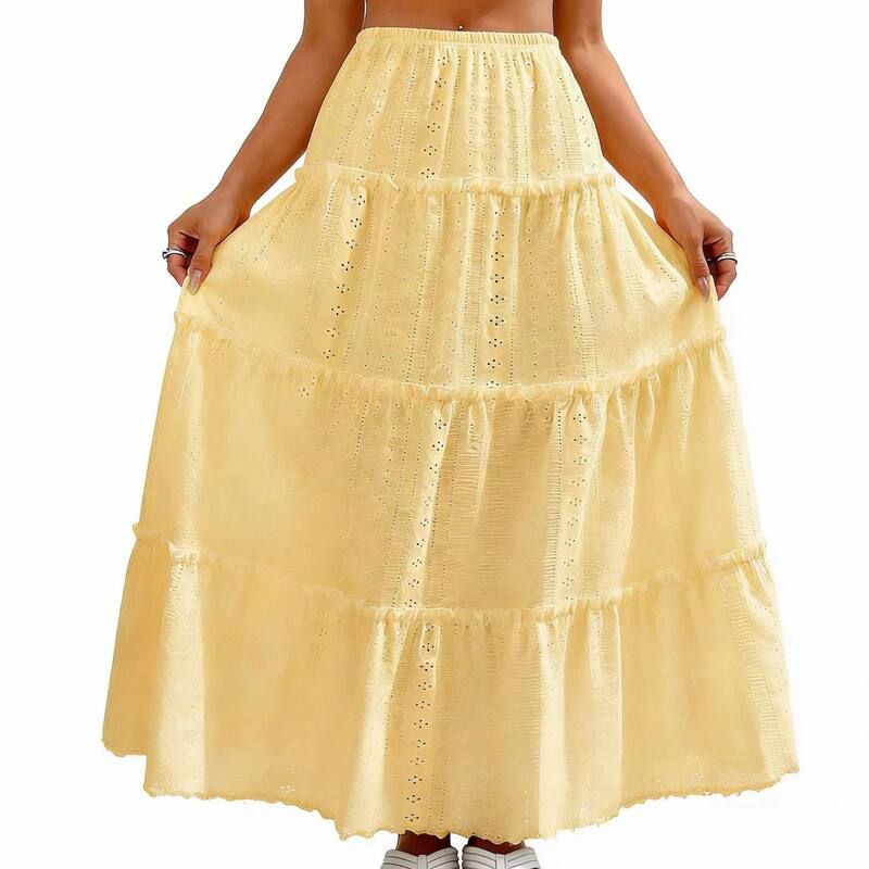 エリートスピリット レディース ボトムスカート ティアード A ライン EliteSpirit Womens Elegant Eyeletie red ALine Skirt Elastic Wais