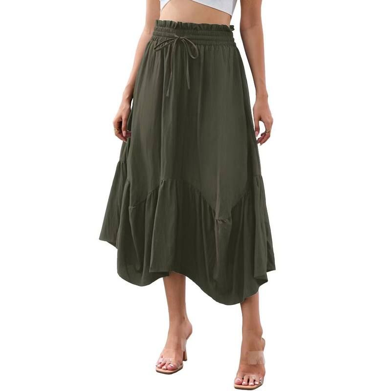 エリートスピリット レディース ボトムスカート ヴィンテージ フリル ミディ EliteSpirit Vintage Midi Skirt for Women Elastic Drawstring R