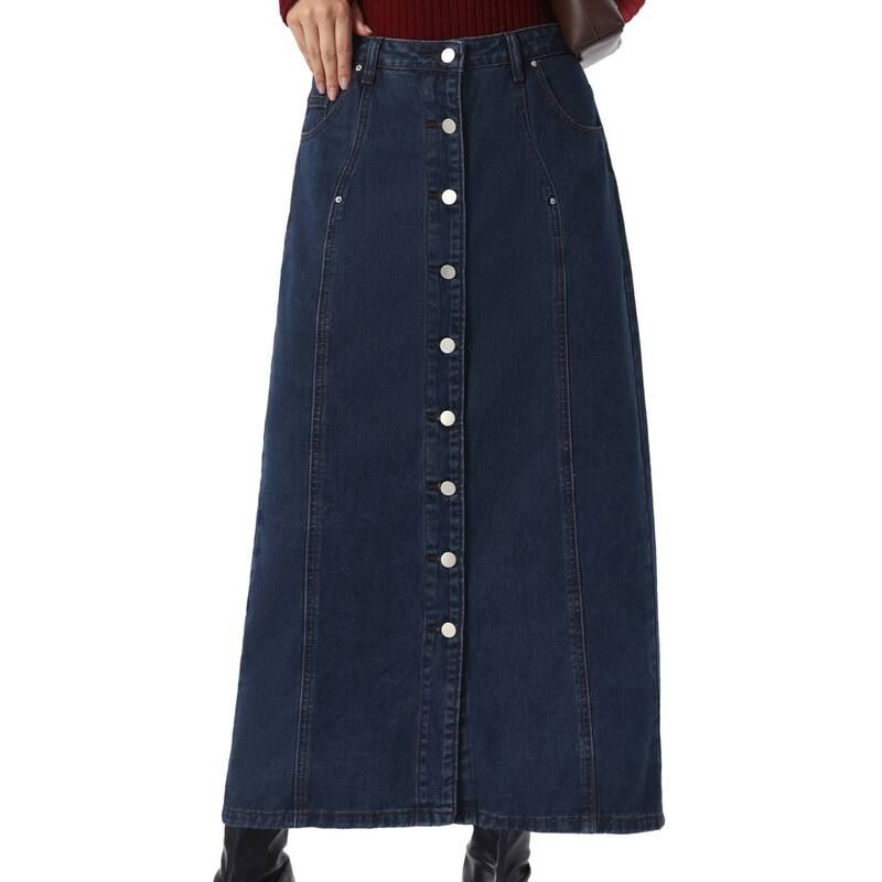 インスパイア シック レディース ボトムスカート ボタンダウン ミディ ダウン デニム INSPIRE CHIC Denim Skirt for Women Midi Length Button Do