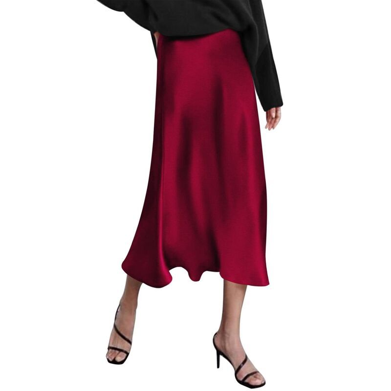 ジーグー レディース ボトムスカート ハイウエスト ミディ サテン シルク Zeagoo Women Satin Skirts for Women Silk Midi Length Skirt Hig