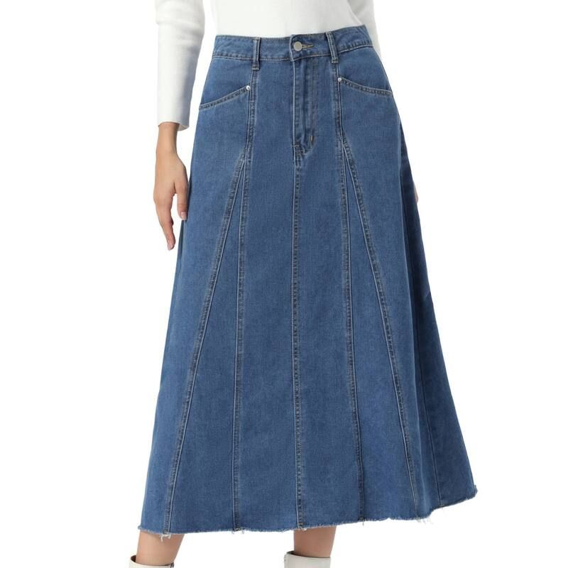 インスパイア シック レディース ボトムスカート デニム マキシ INSPIRE CHICasual Denimaxi Skirt for Womens High Waisted Fla red Pa
