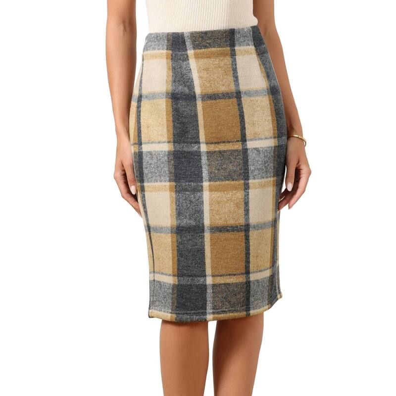 インスパイア シック レディース ボトムスカート ひざ丈 ミディ INSPIRE CHIC Midi Plaid Skirts for Women High Waisted Knee Length C