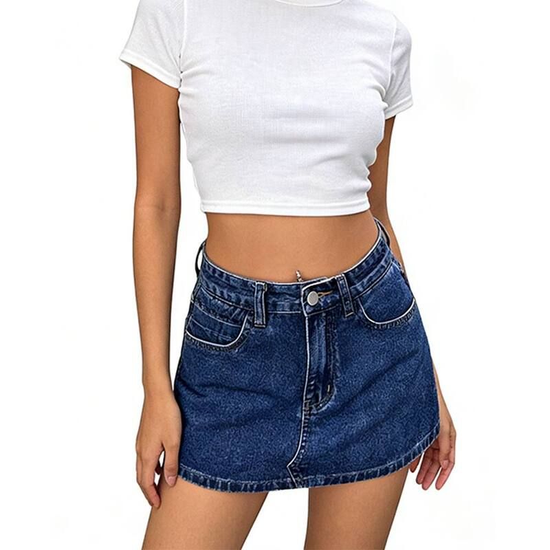 エリートスピリット レディース ボトムスカート A ライン ハイウエスト ミニ ショートパンツ デニム EliteSpirit Womens Casual Denim Skort High Waist