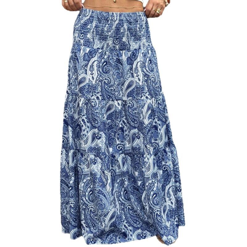 コジョイン レディース ボトムスカート ティアード ハイウエスト フラワー柄 シャーリング マキシ フラワー Kojooin Womens Floral Tie red Maxi Skirt High