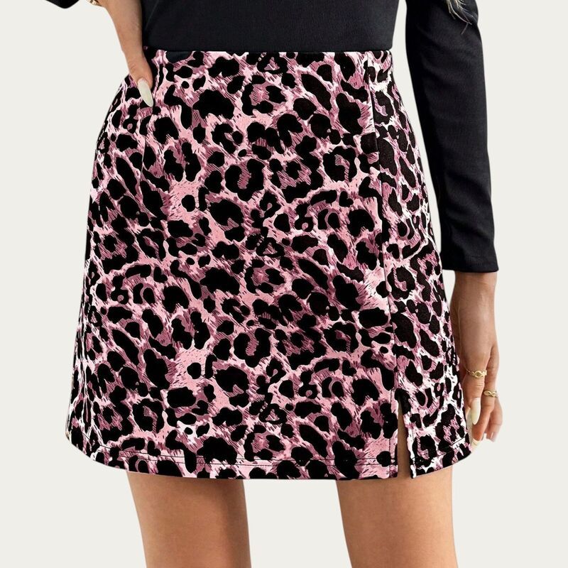アンナカシ レディース ボトムスカート プリント ミニ AnnaKaci Women s Leopard Print Mini Skirt with Smooth Textu red Fabric a