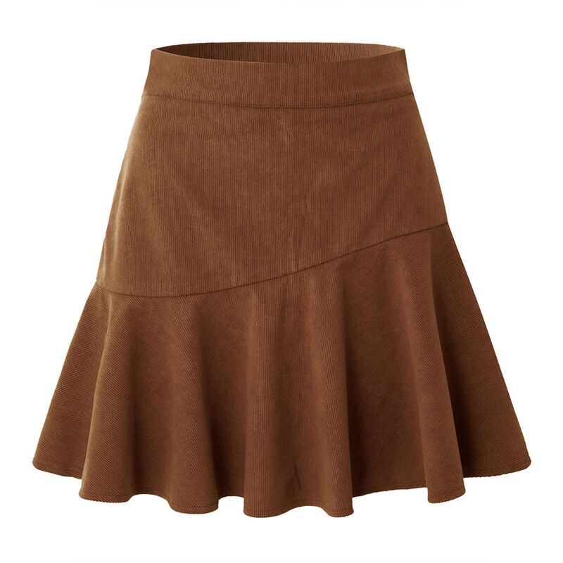 エリートスピリット レディース ボトムスカート フリル裾 コーデュロイ A ライン ハイウエスト プリーツ フリル ミニ EliteSpirit Womens High Waist Corduroy