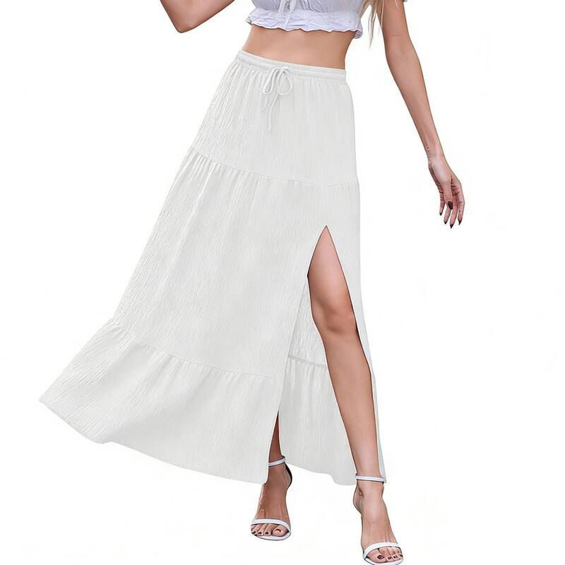 クリアフラワー レディース ボトムスカート サイドスリット ティアード マキシ ClearFlower Womens Tie red Maxi Skirt Elastic Waist Side Sli