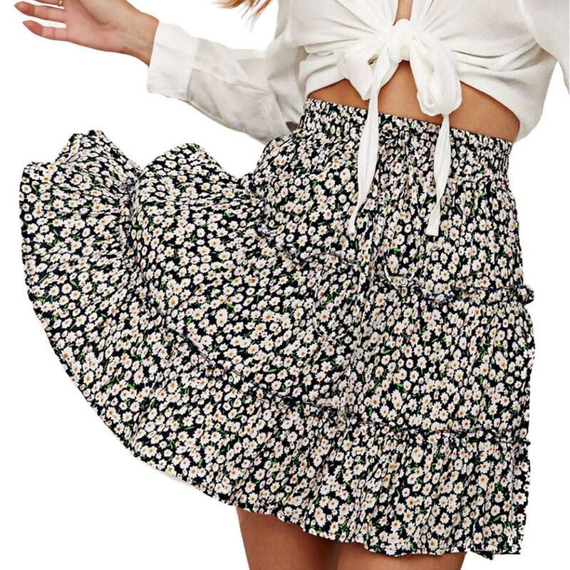 ジョイジョイ レディース ボトムスカート A ライン フラワー柄 プリント フリル ミニ フラワー ハイウエスト JoyJoy Women HighWaisted Ruffle Mini Skirt
