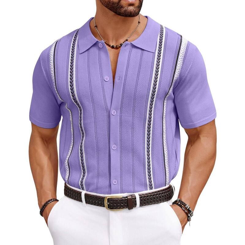 クーファンディ メンズ アウター ニット・セーター ボタンダウン ポロシャツ ダウン COOFANDY Mens Knit Button Down Shirt Casual Short Sleeve