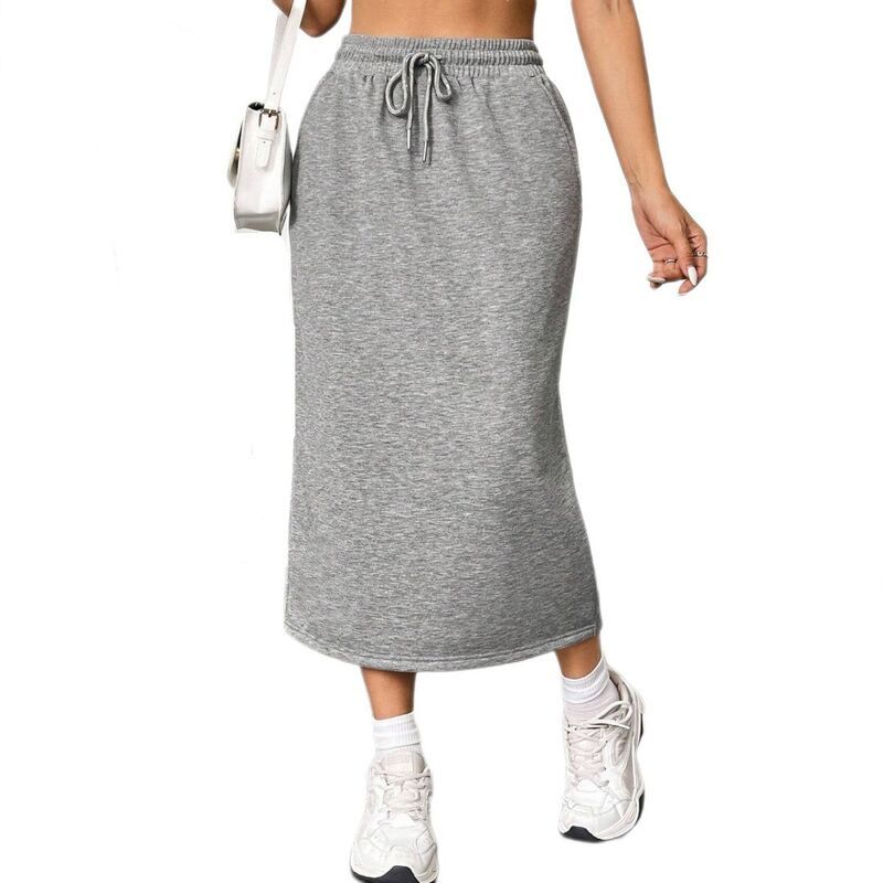 イエスファッション レディース ボトムスカート ハイウエスト ミディ Yesfashion Womens Drawstring High Waist Sweat Midi Skirt with Poc