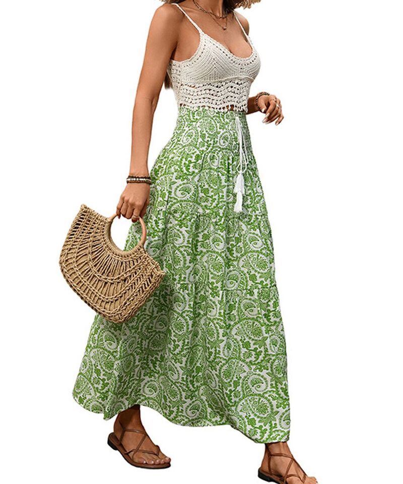 クリアラブ レディース ボトムスカート フラワー柄 ドローコードウエスト プリント マキシ フラワー Clearlove Womens Floral Print Maxi Skirt with Tas