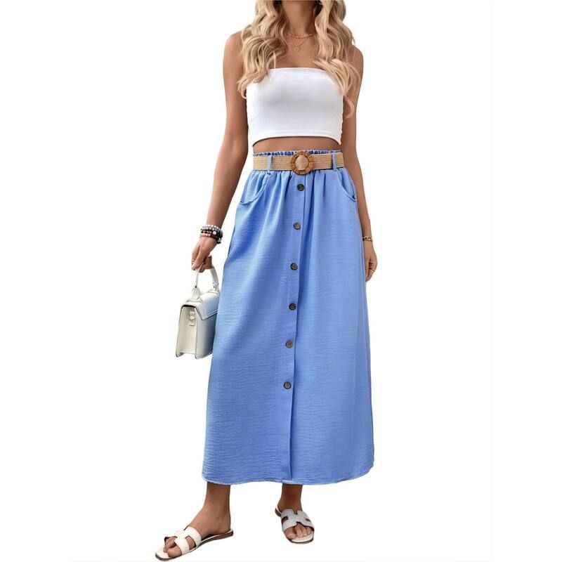 コジョイン レディース ボトムスカート A ライン マキシ Kojooin Womens Button Maxi Skirts with Belt Business Casual High Waist