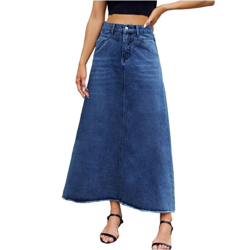 イエスファッション レディース ボトムスカート ヴィンテージ A ライン ハイウエスト デニム マキシ Yesfashion Women Vintage Denimaxi Skirt Frayed R
