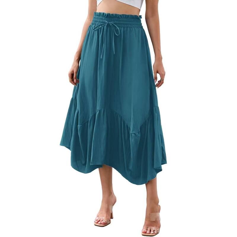 エリートスピリット レディース ボトムスカート ヴィンテージ フリル ミディ EliteSpirit Vintage Midi Skirt for Women Elastic Drawstring R