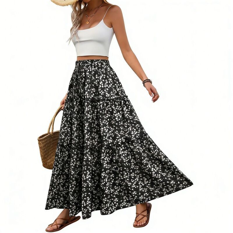 イエスファッション レディース ボトムスカート フラワー柄 プリーツ フラワー Yesfashion Womens Boho Floral Skirts High Waisted Flowy Swin