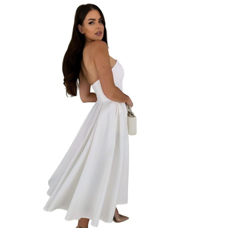 クリアフラワー レディース ボトムスカート A ライン ミディワンピース ミディ ストラップレス ClearFlower Womenstrapless Off Shoulder Flowy a Lin