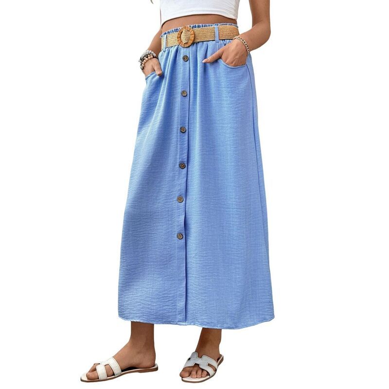 セオリア レディース ボトムスカート ボタンダウン A ライン ダウン マキシ Seoria Women Maxi Skirts with Belt High Waisted Button Down