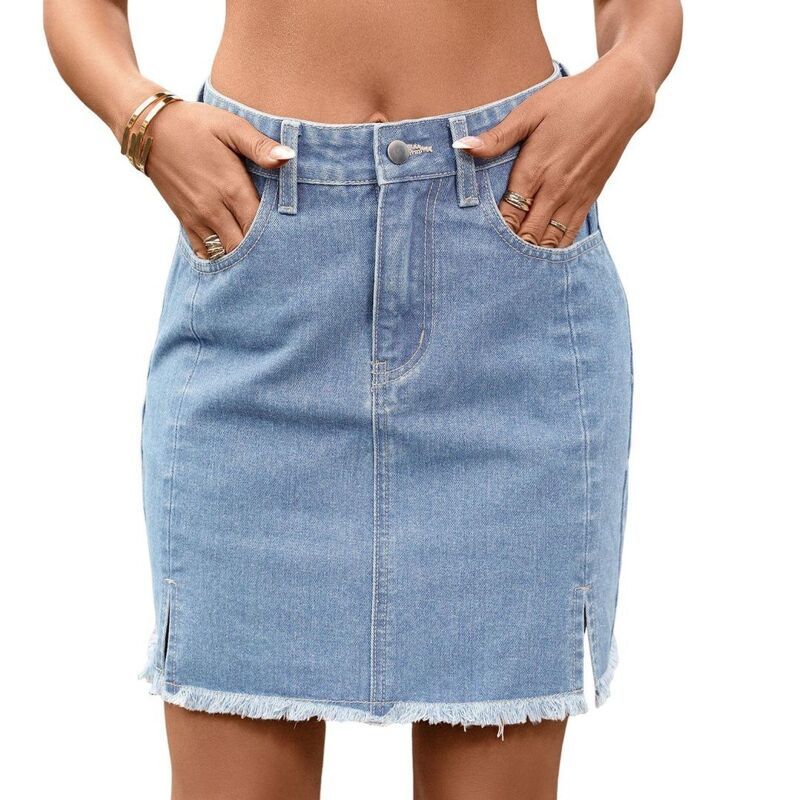 イエスファッション レディース ボトムスカート A ライン ハイウエスト ミニ デニム Yesfashion Women s High Waist Casual Side Split Frayed A