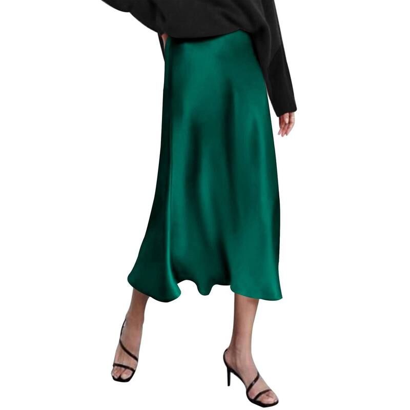 ジーグー レディース ボトムスカート ハイウエスト ミディ サテン シルク Zeagoo Women Satin Skirts for Women Silk Midi Length Skirt Hig